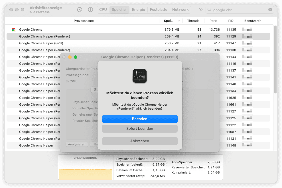 Mac verwendeten Swap-Speicher mit der Aktivitätsanzeige überprüfen