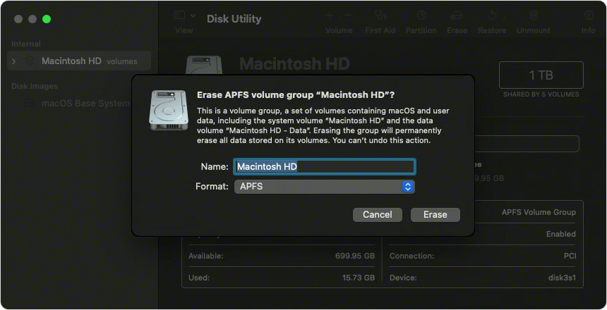 Erase Mac in Recovery Mode