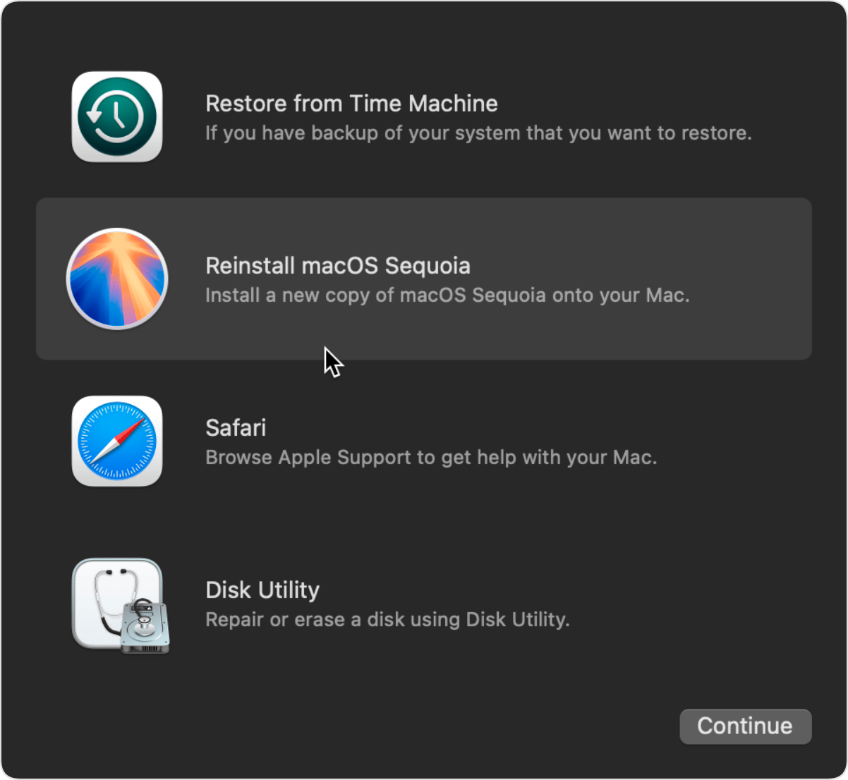 Reinstall macOS Sequoia in Recovery Mode