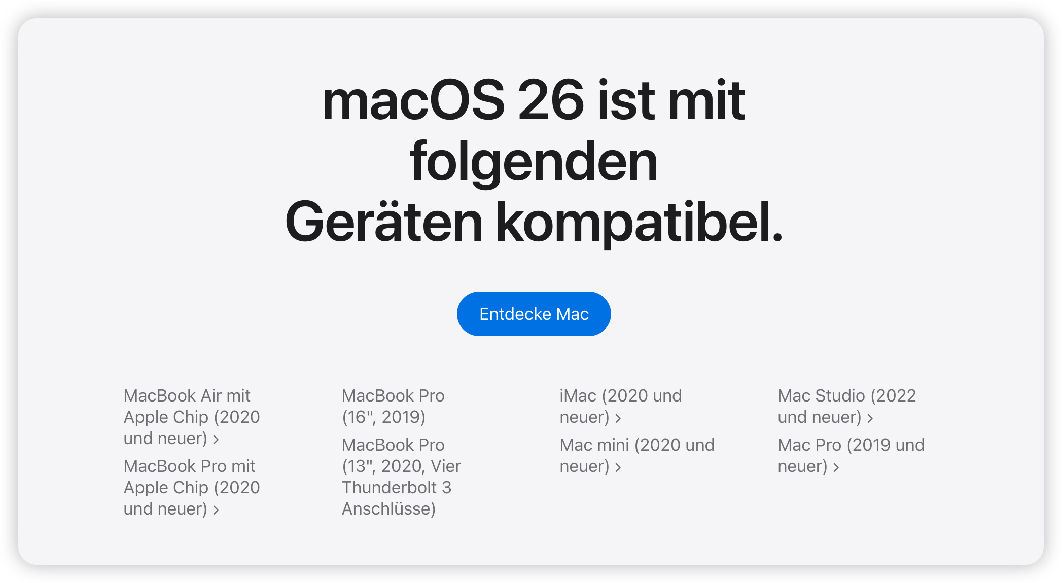 macOS Tahoe kompatible Geräte