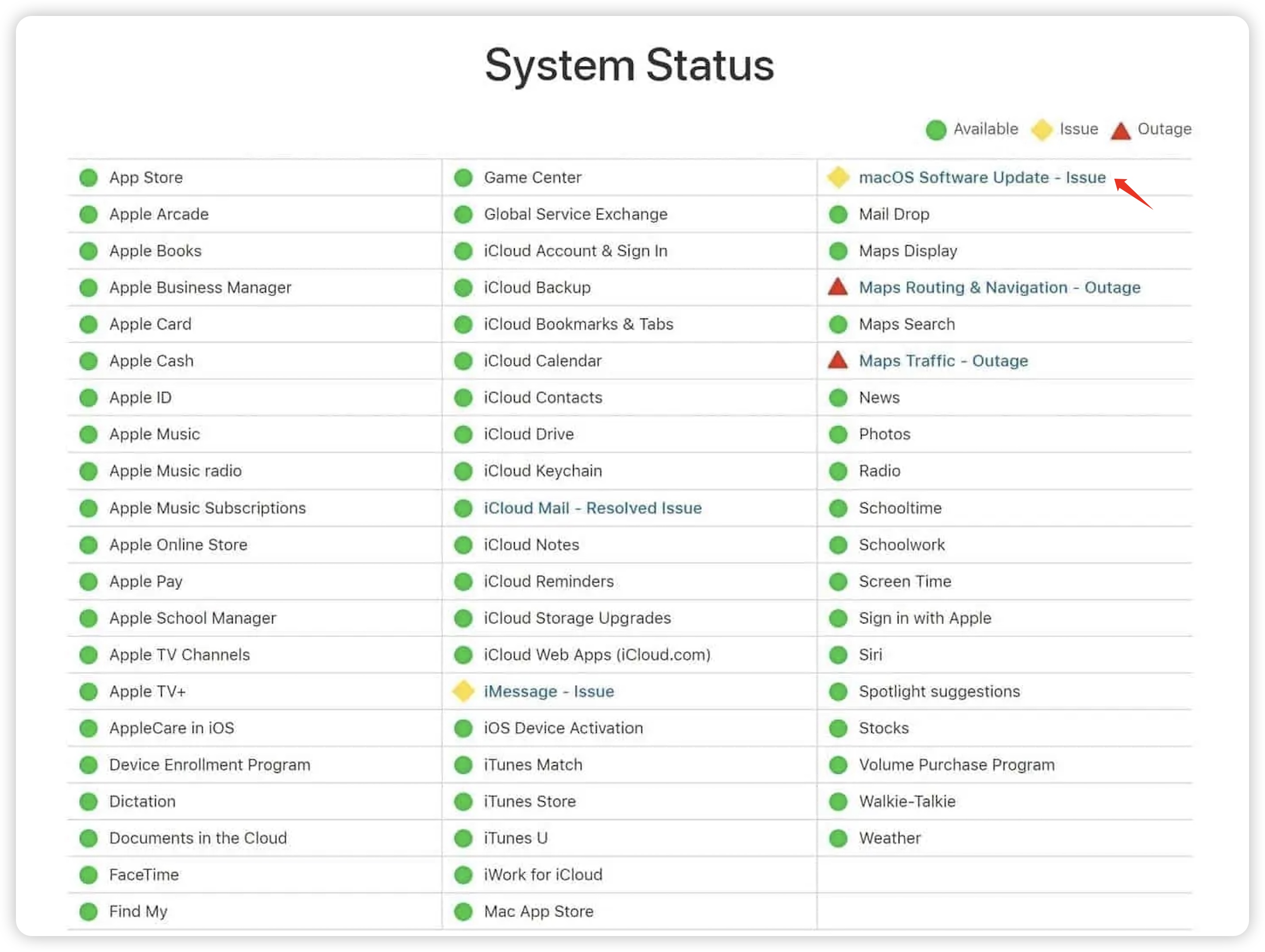 macOS software update server has issue
