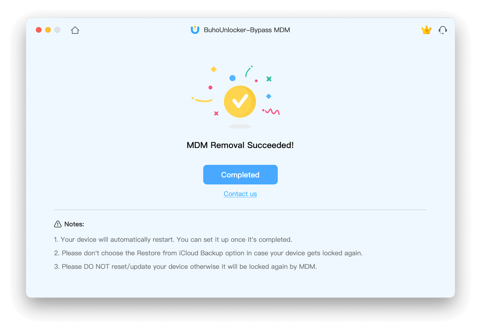 MDM Removal Success with BuhoUnlocker