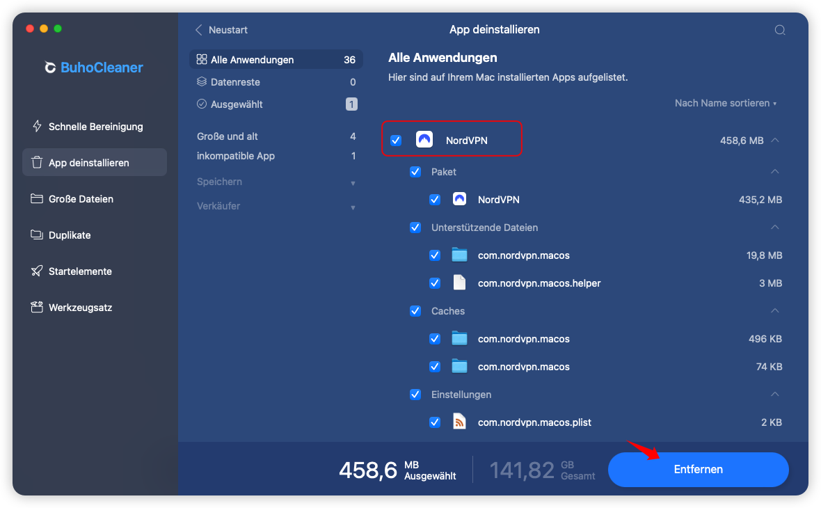 Deinstallieren Sie NorVPN schnell auf dem Mac mit BuhoCleaner