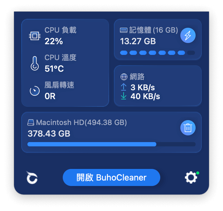 透過 BuhoCleaner 監控 Mac 效能