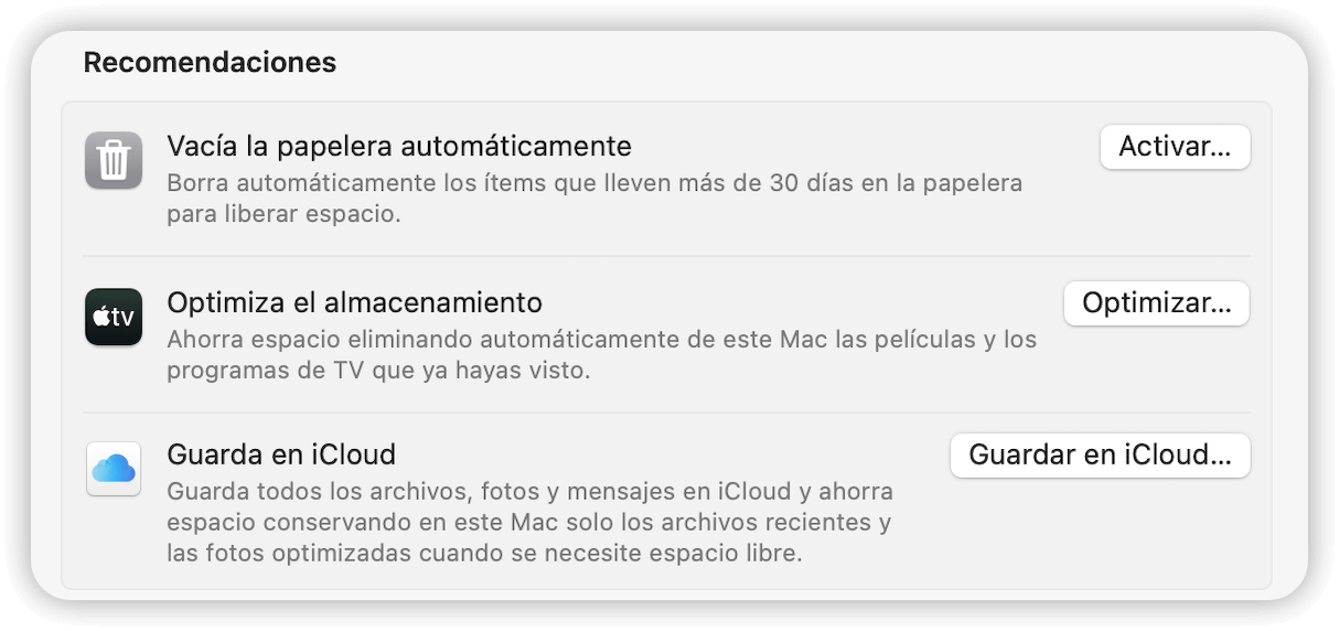 Optimizar el almacenamiento del Mac