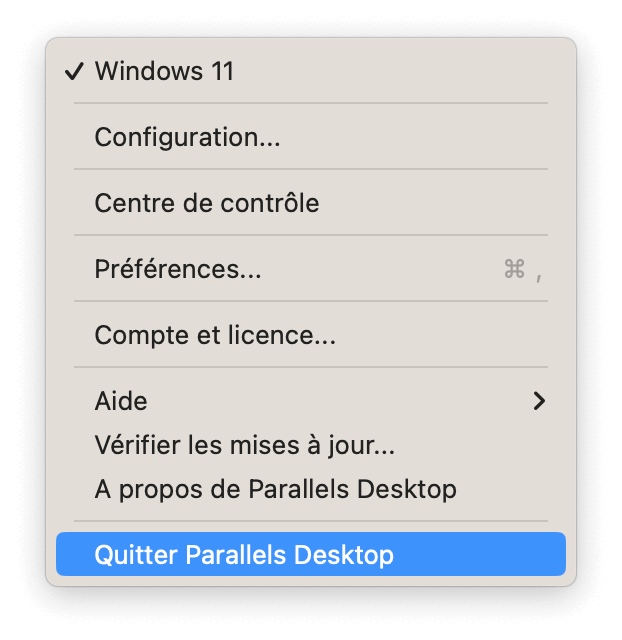 Quit Parallels Desktop on Mac
