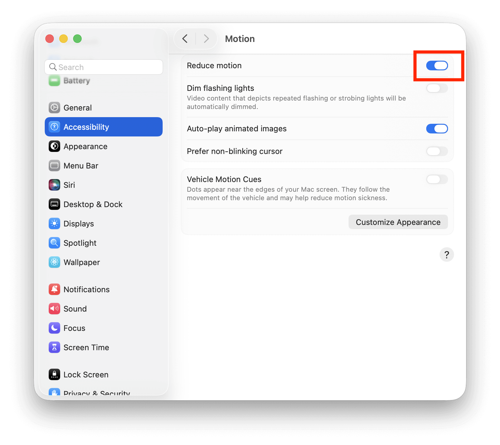 Reduce Motion on Mac