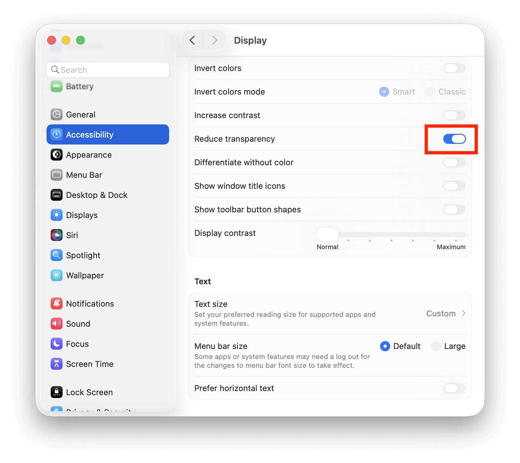 Reduce Transparency on Mac