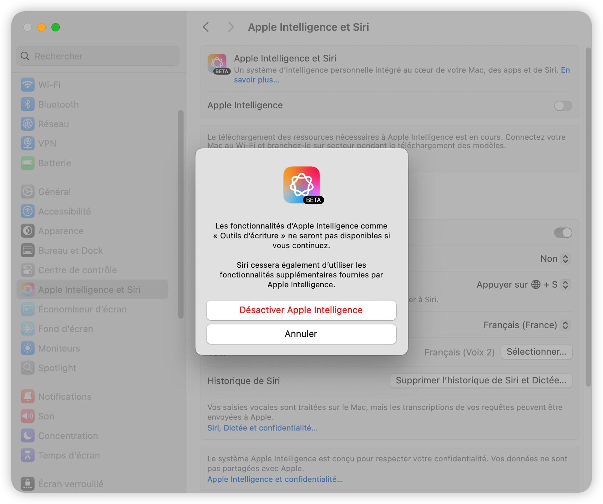 Supprimer l'espace occupé par Apple Intelligence sur votre Mac via Basculement et Redémarrage