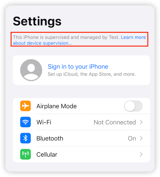 Settings Interface Under MDM