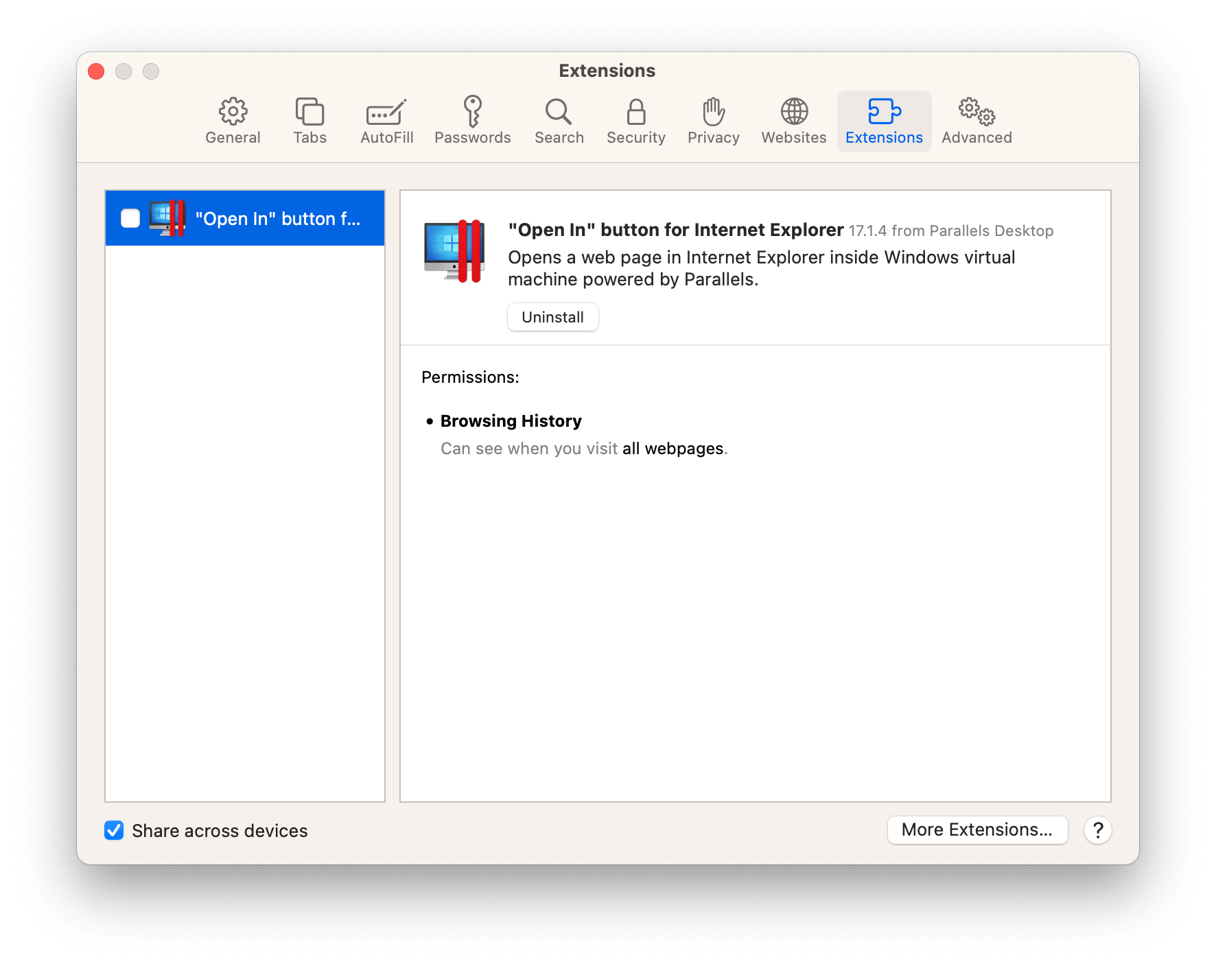 Remove Safari Extensions