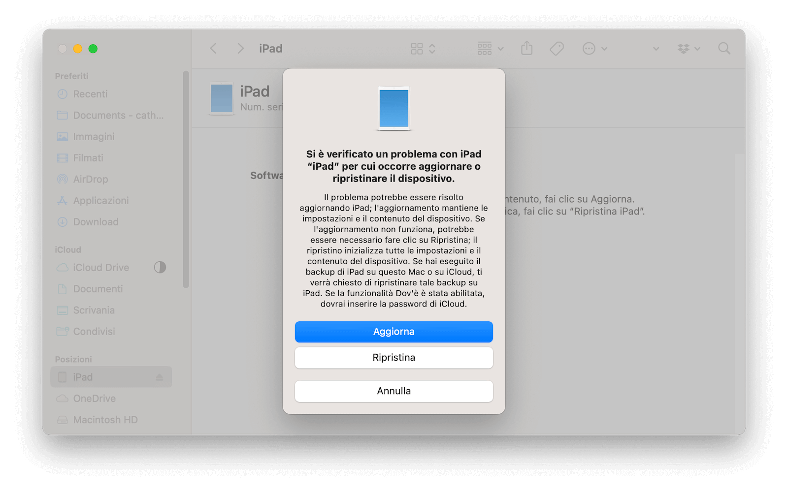 Restore iPad to Factory Settings with Finder in Recovery Mode
