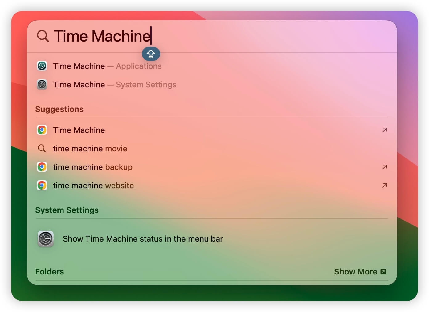 Search Time Machine in Spotlight