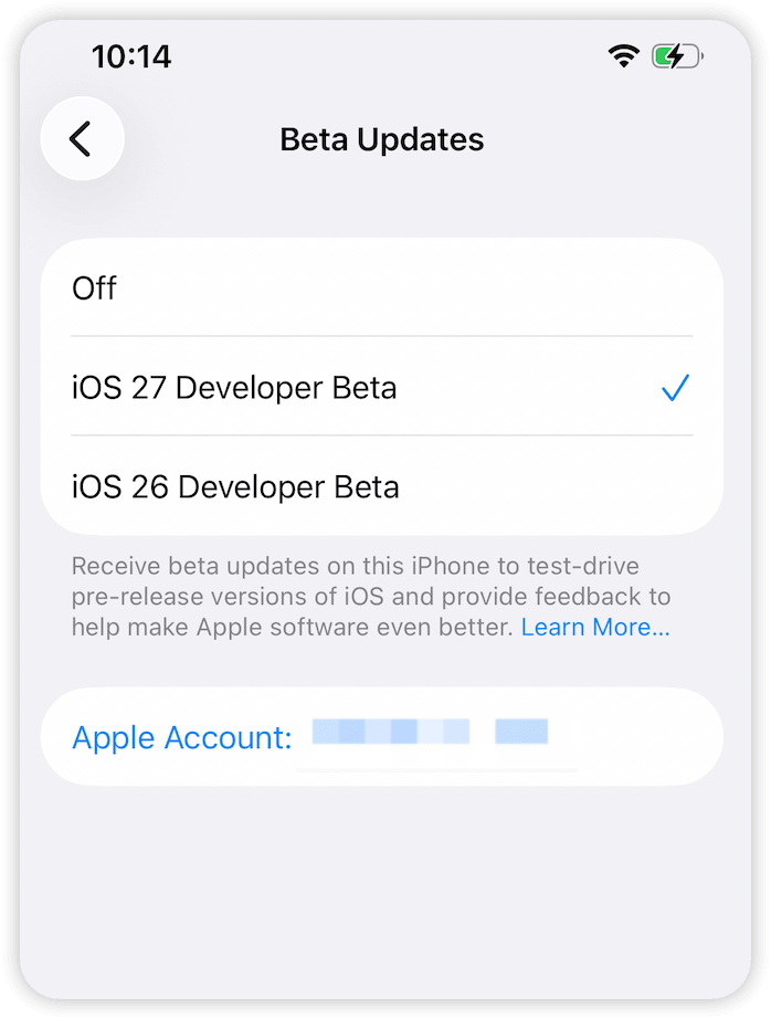 Wybór iOS 27 Developer Beta
