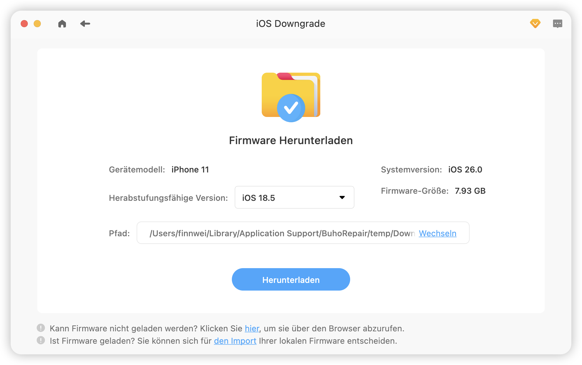 Wählen Sie die zu installierende iOS-Version aus