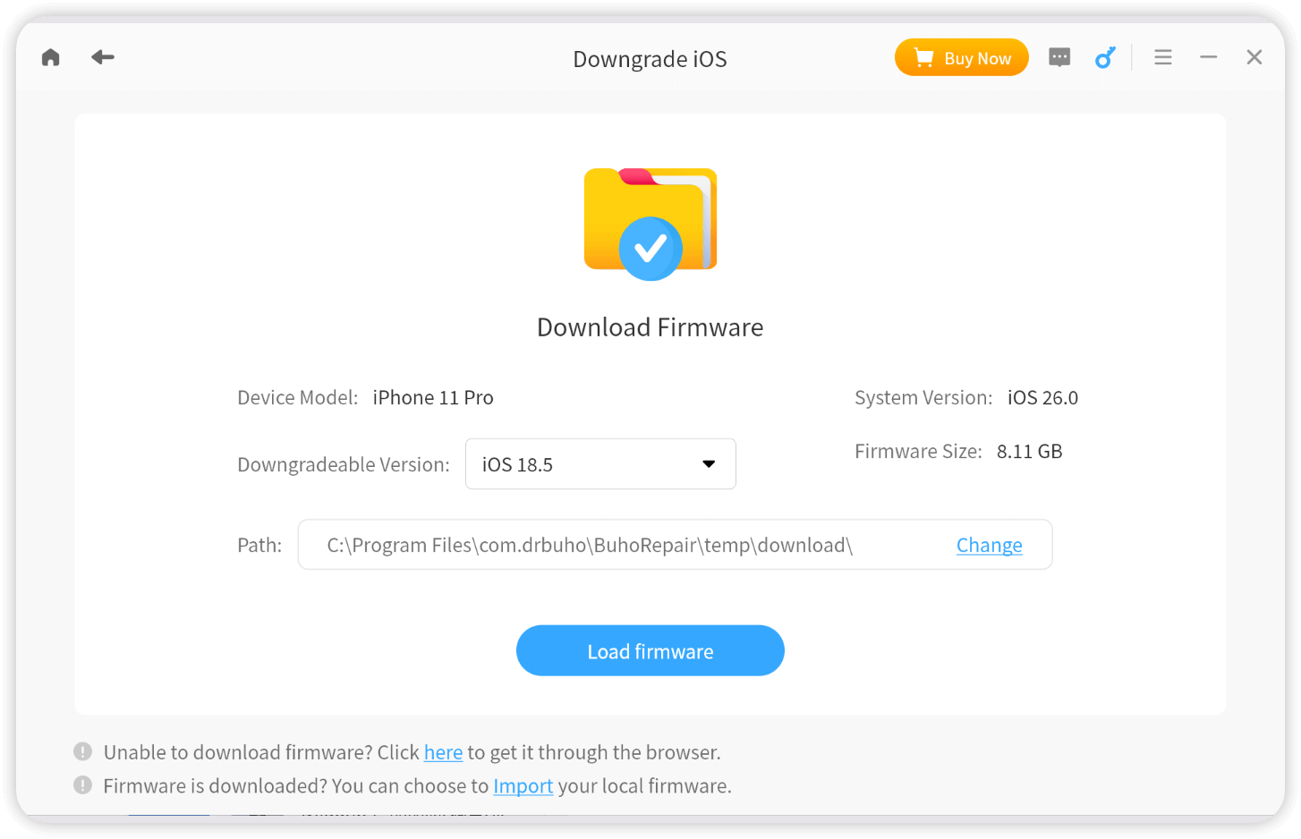 Fazer Downgrade do iOS 26 com BuhoRepair