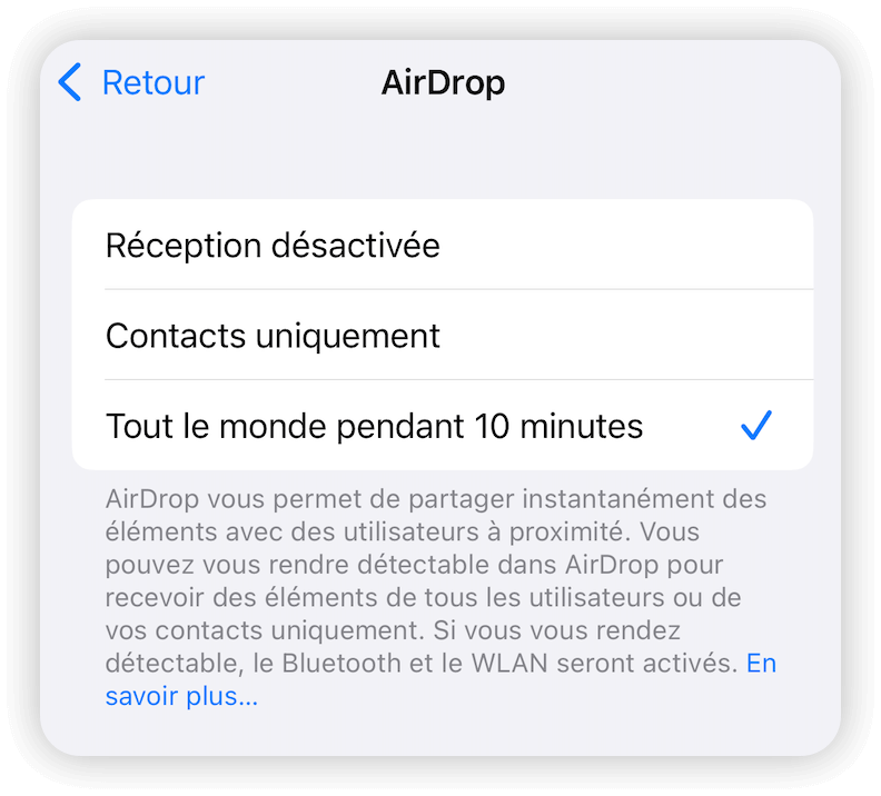 Configurer correctement l'airdrop