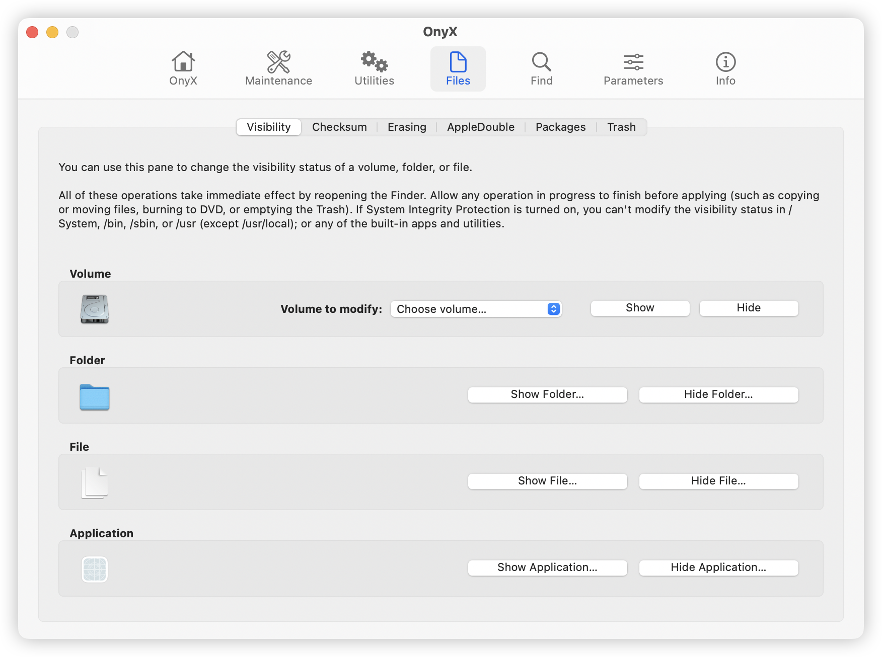 OnyX Show Hidden Files
