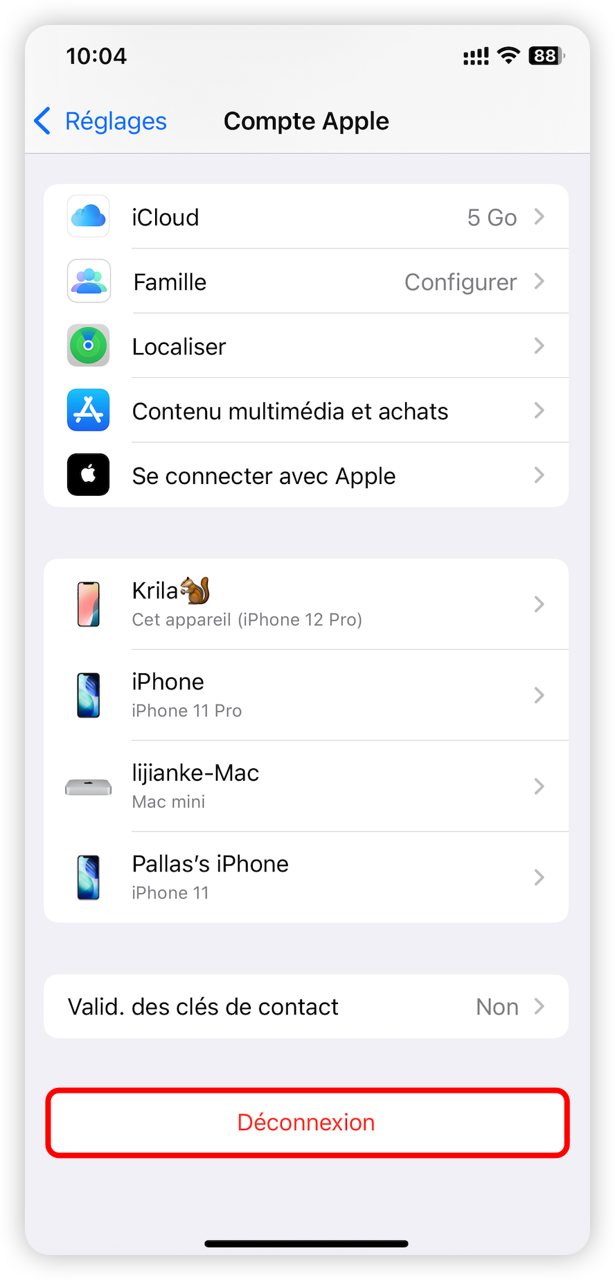 Déconnexion de compte Apple