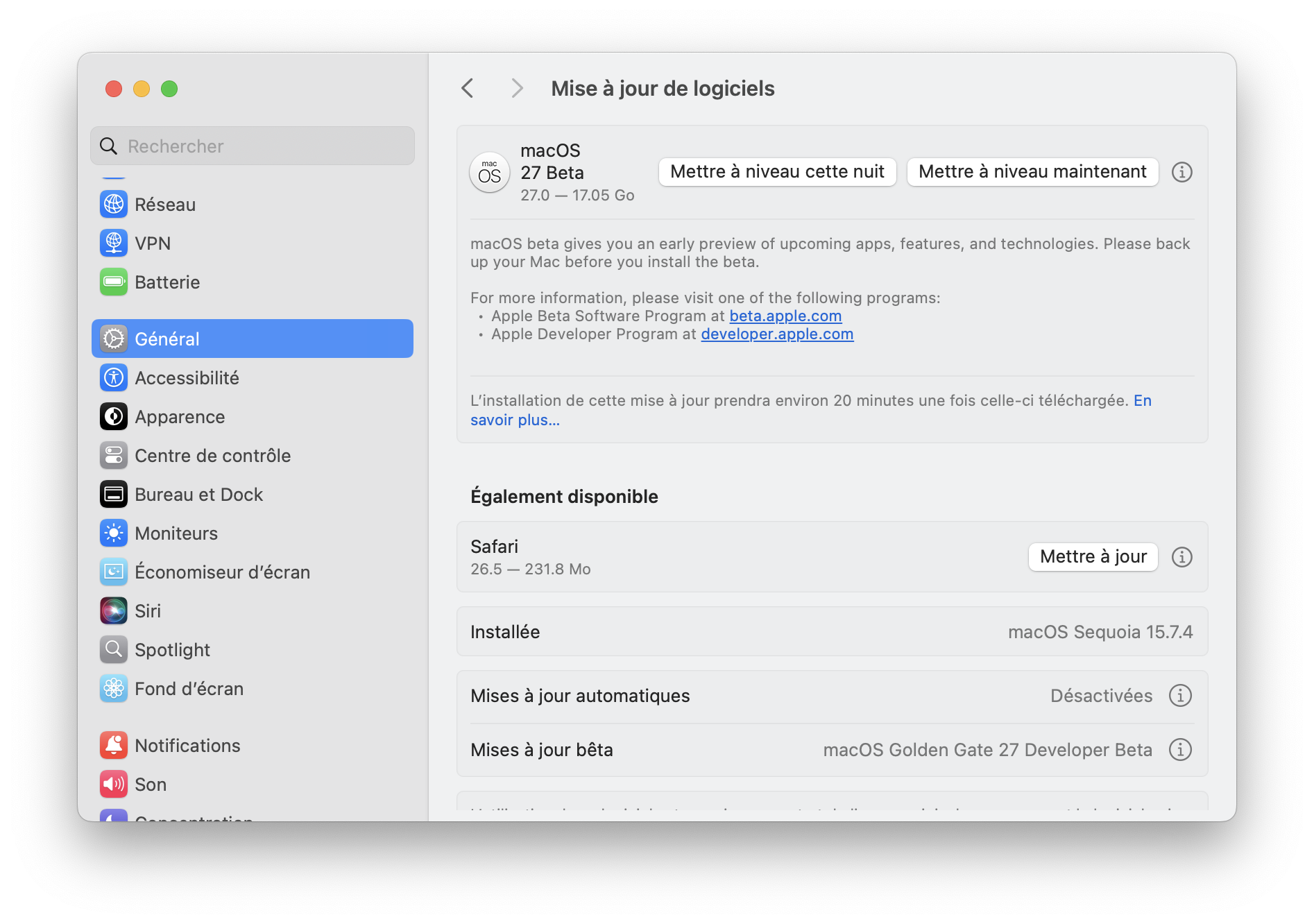 Mettre à niveau macOS 27 maintenant