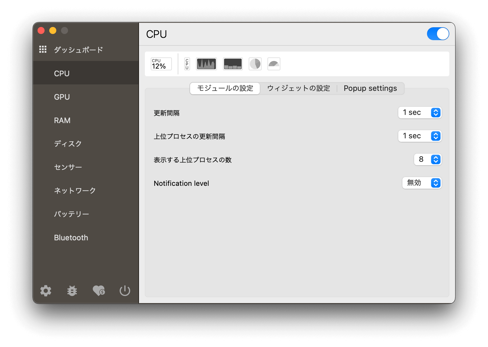 Macパフォーマンスモニター: Stats