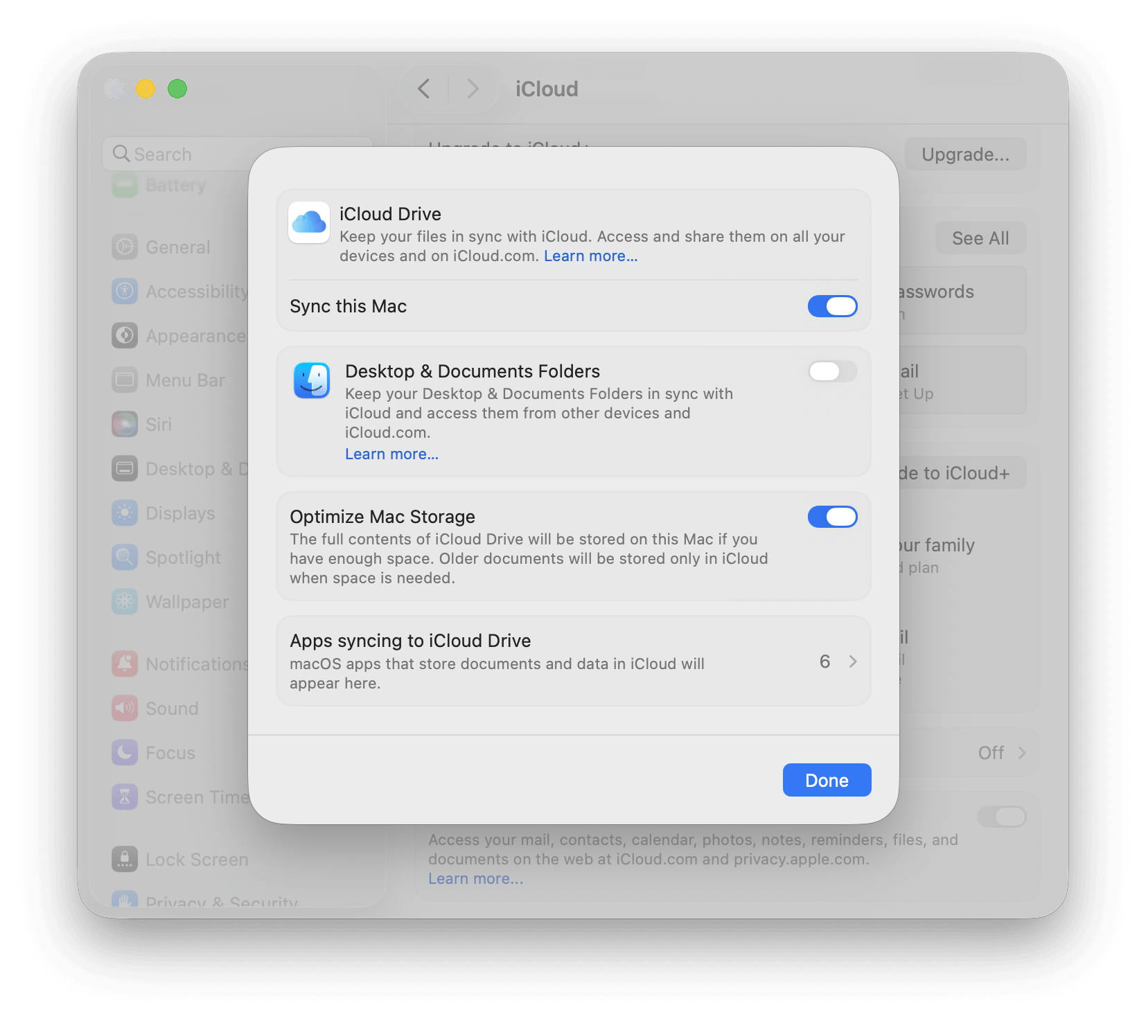 Stop Desktop & Documents Folder to Sync to iCloud on Mac