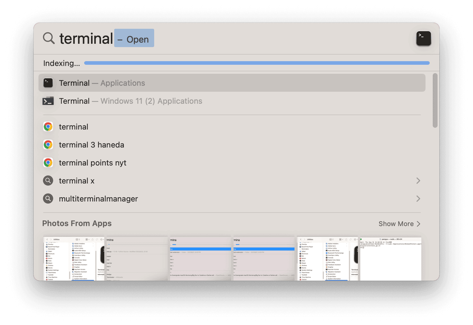 Terminal Is Indexing