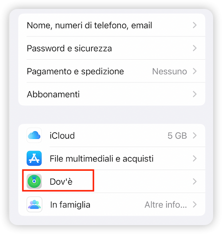 Disattivare Dov'è il mio iPhone