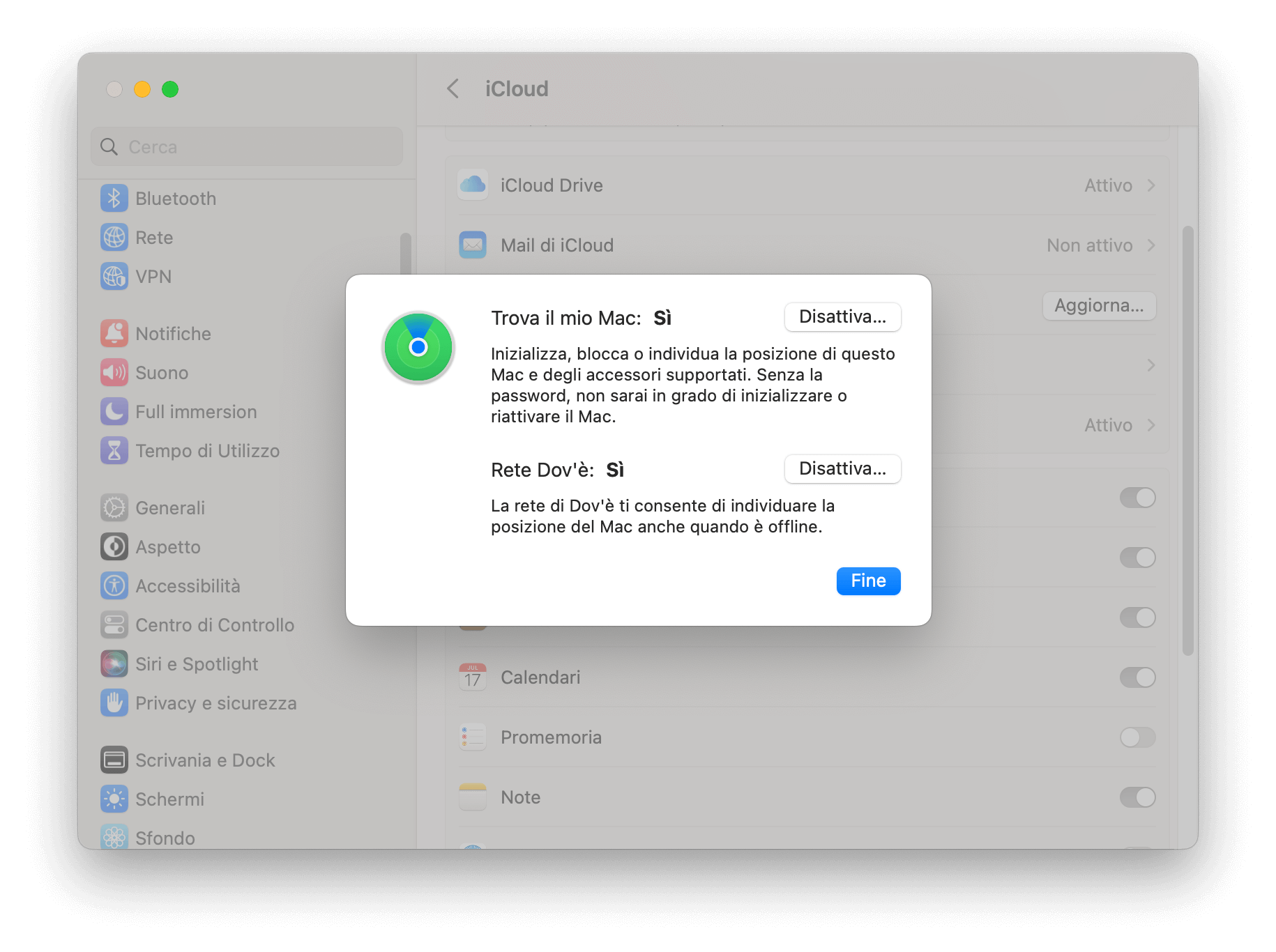 Disattivare Trova il mio Mac