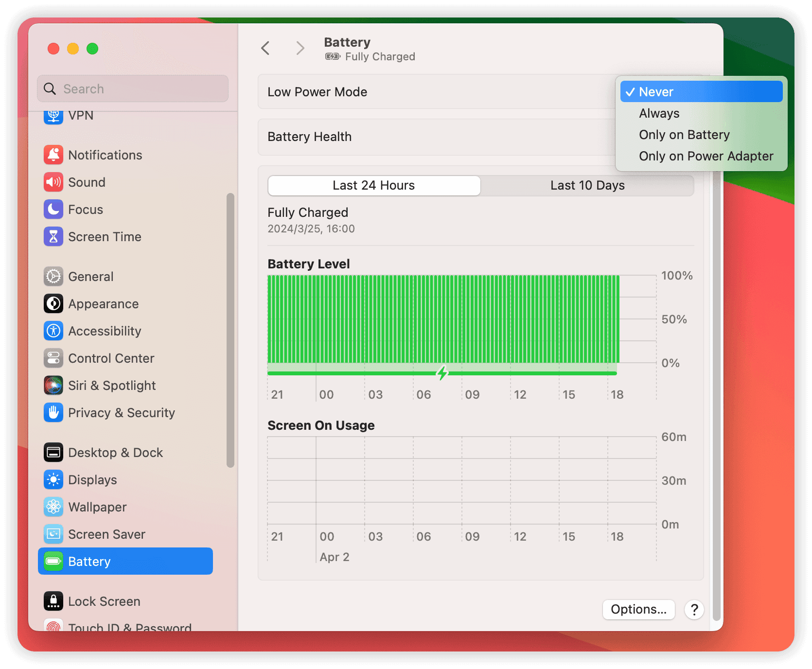 Turn off Low Power Mode on MacBook