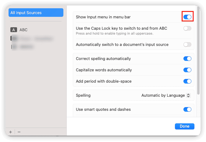 Turn On Show Input Menu in Menu Bar