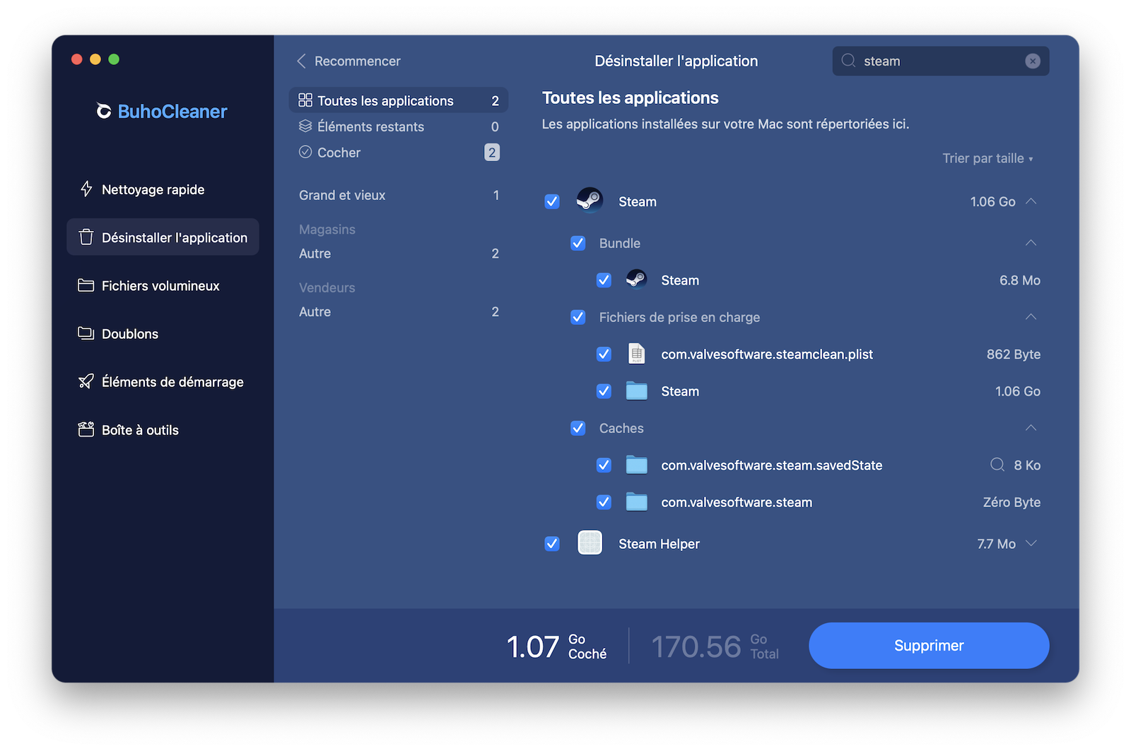 Uninstallez Steam sur votre Mac avec BuhoCleaner