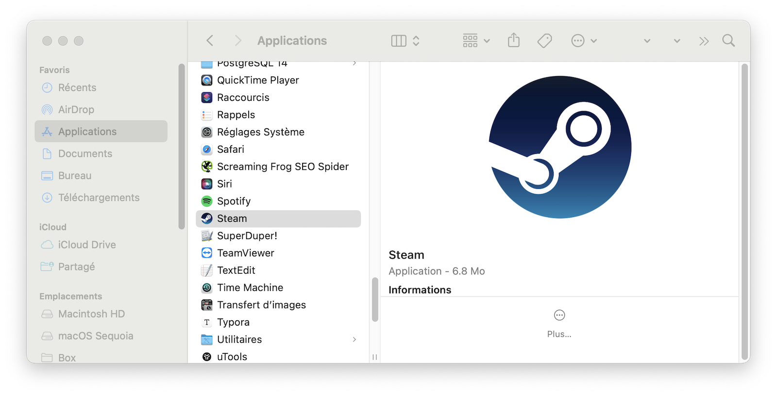 Uninstallez Steam avec Finder