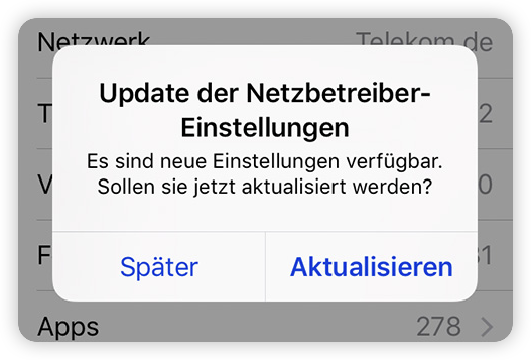 Netzbetreiber-Einstellungen aktualisieren