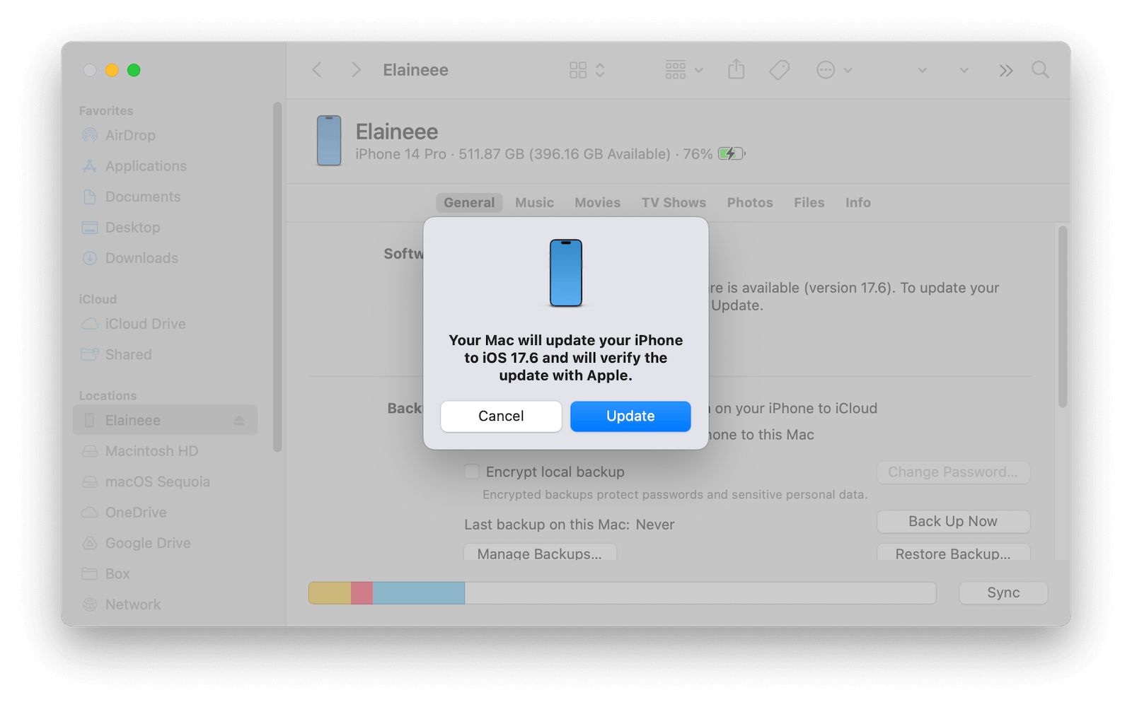 Update iPhone with Finder
