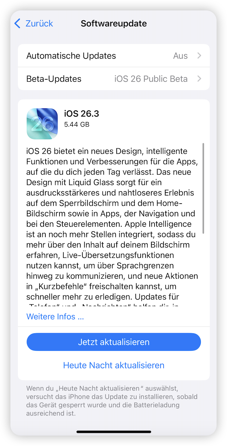 iOS 26.3 Public Beta downloaden