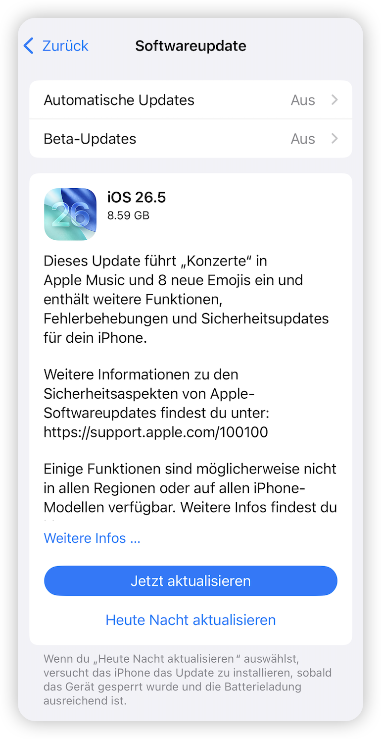 Update auf iOS 26.5