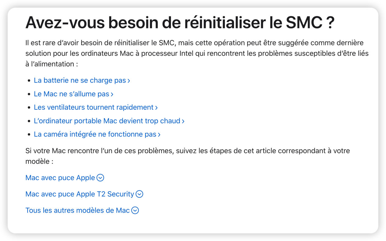 Réinitialiser le SMC sur Votre Mac
