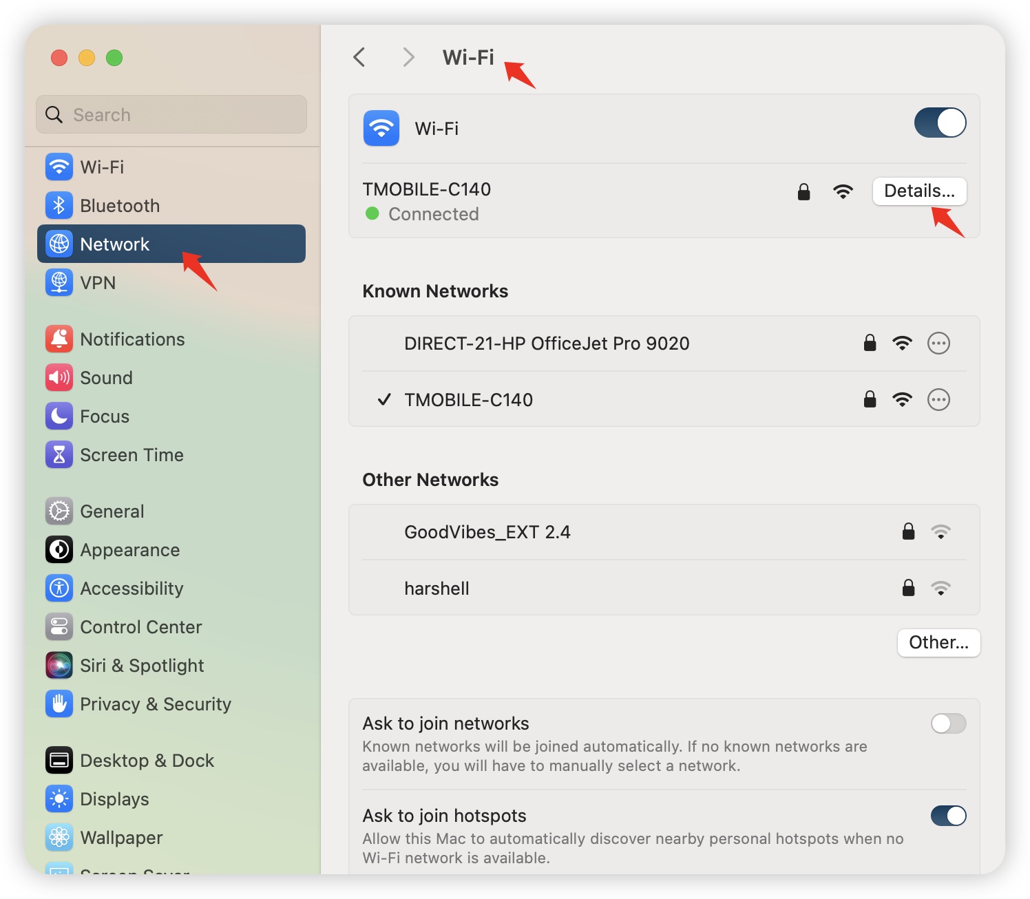 Network settings on Mac