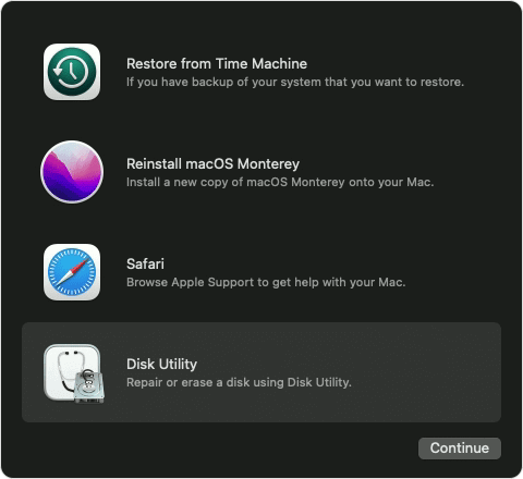 Open Disk Utility in macOS Recovery Mode